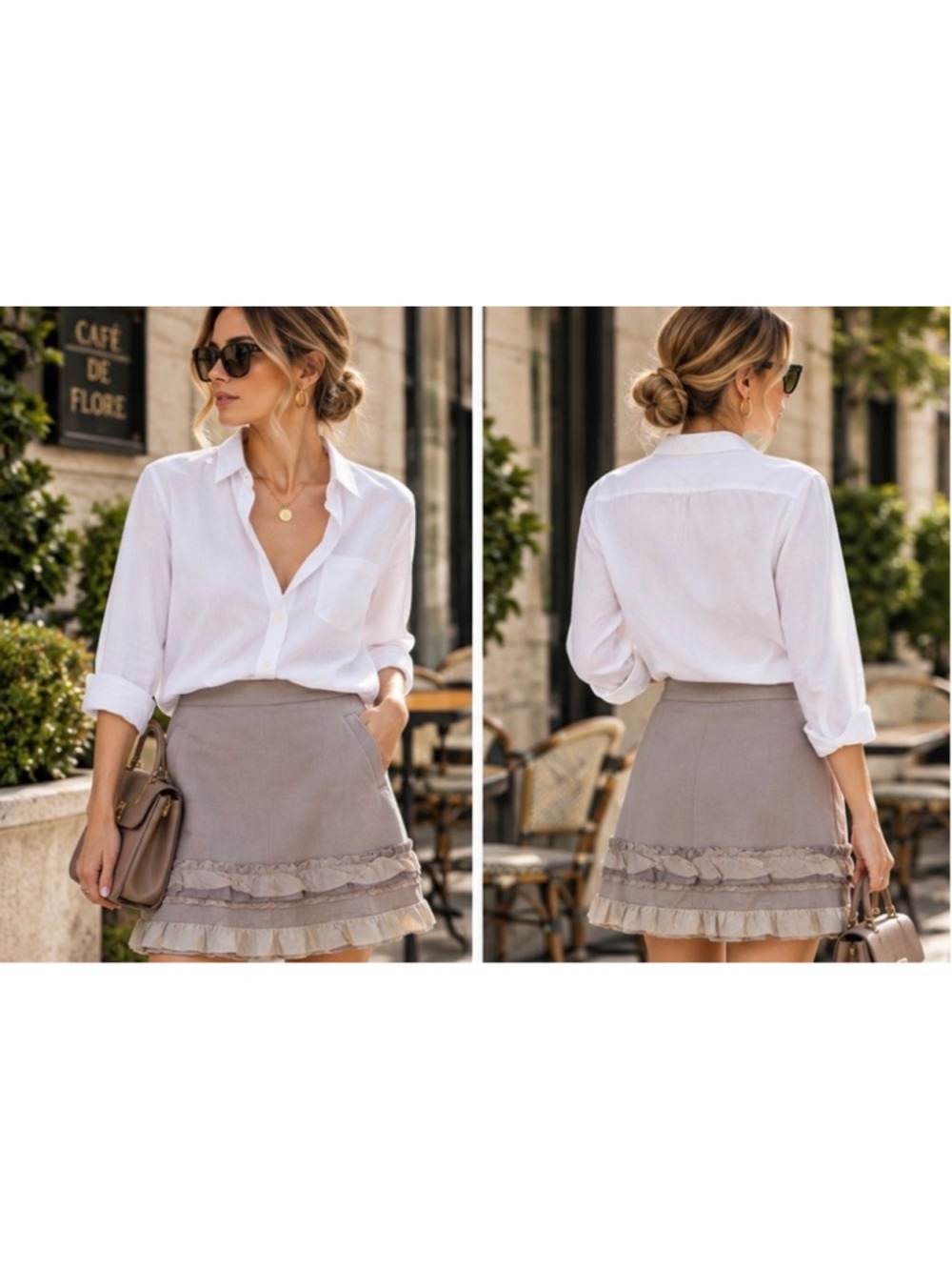 Miu Miu A-Line Skirt Size 4 Beige Ruffled Hem Feminine Italian Luxury New w Tags